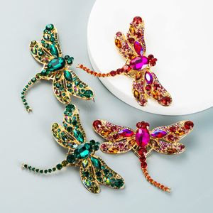 Exaggerated Crystal Dragonfly Pendant Earrings Vintage Multi Color Rhinestone Oversize Dangle Earring Girl Party Ear Jewelry