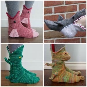 Nuovi calzini in coccodrillo lavorati a maglia squalo camaleonte cartone animato simpatico animale in lana