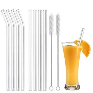 Yeniden Kullanılabilir Şeffaf Cam Çilekler Milkshake Için Saman İçme İçecekler Çevre Dostu Dizikçi Drinkware Straws Set Bar Aksesuarları