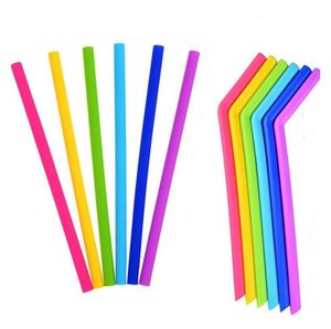 1000pcs Colorful Food Grade Flexible Silicone Straws Straight Bent Curved Straw Drinking Reusable Bar Tools Beverage SN2596