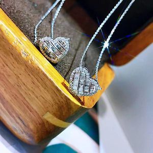 Lovers Heart Diamond Pendant Real 925 Sterling Silver Charm Wedding Pendants Necklace For Women Bridal Party Choker Jewelry Gift