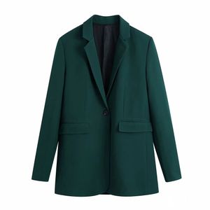 BBWM女性のファッションオフィスの着用シングルボタンブレザーグリーンコートビンテージ長袖背中ベント女性の上着シックなベス210520