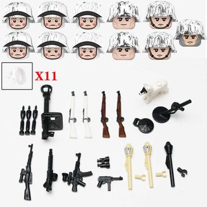 NEW WW2 Army Snow Soldier Figures White Scarf Accessories Building Blocks Military Germany Anti Tank Weapons Helmet Bricks Toys H0917