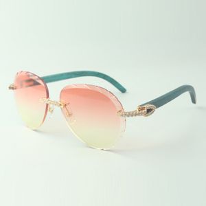 Exquisite classic medium diamond sunglasses 3524027, natural teal wooden temples glasses, size: 18-135 mm