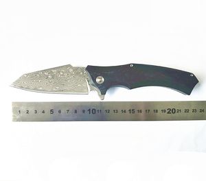 Prezzo di fabbrica Coltello pieghevole Flipper nero VG10 Lama in acciaio di Damasco Lamiera in acciaio + Maniglia G10 Coltelli pieghevoli da campeggio all'aperto Escursionismo con cuscinetti a sfera