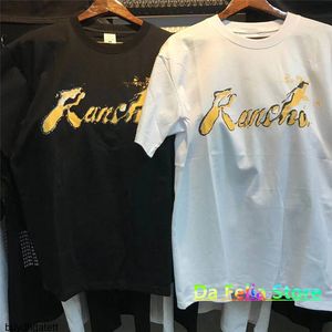 Rhude T-Shirt Herren Damen Gelb Text Signature Grafik Gedruckt Rhude Kurzarm Lässiges Hochwertiges Baumwoll-T-Shirt P3ER