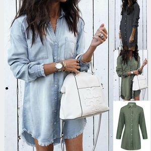 2021 European och American Women's Tops Fashion All-Match Outdoor Casual Enkel Tassel Denim Shirt Kvinnor