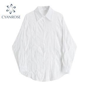 Kore Buruşuk Ince Bluz Kadınlar Uzun Kollu Bahar Boy Vintage Gömlek Ofis Bayanlar Chic Beyaz Zarif Blusas Kadın 210417 Tops