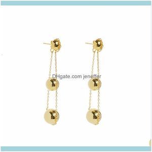 Charm Jewelryof Same 04 The Korean Fashion Top Version Floor Three Ball Chain Earrings With Copper Plated Gold Smooth Surface And All Metal