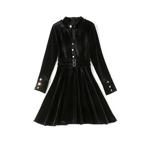 Casual Dresses Hepburn Style Velvete Bottomed Little Black Dress Women Club Mini Party Roupa Feminina Vestidos Mujer K8720