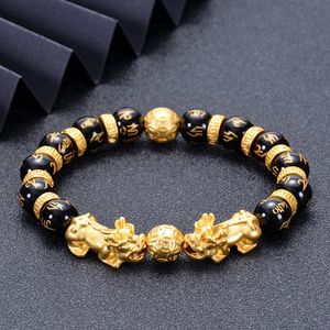 Beaded, Strands Natural Real Black Obsidian Bracelet For Men Women Mantra Buddha Pixiu Feng Shui Chinese Good Luck Charm Wealth Health Gift