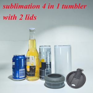 sublimering 16oz 4 i 1 tumbler 2 lock kan kylare vitt rostfritt stål rak tumlare tom trvel mugg hålla dryck kall