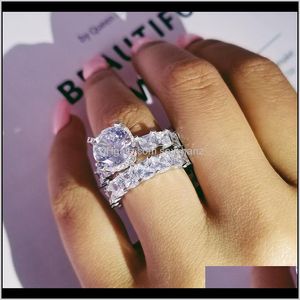 Leverans 2021 925 Sterling Sier Wedding Rings Set Princess Cut CZ för Bridal Women Engagement Anniversary Gift Drop Smycken R4869 FGT2C