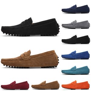 Non-Brand men casual suede shoes black light blue red gray orange green brown mens slip on lazy Leather shoe 38-45