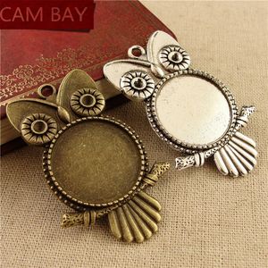 20pcs Metal Owl Pendats Necklace Settings Fit 20mm 25mm Round Cabochon Base DIY Pendant Blank Tray Bezel Jewelry Accessories