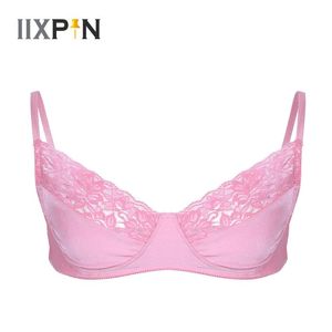 남성 섹시한 속옷을위한 남성 게이 에로틱 브래지어 Sissy Nightwear 탱크 란제리 Smooth Wire-Free Bralette 레이스 밑단 스트랩 브래지어 탑 세트