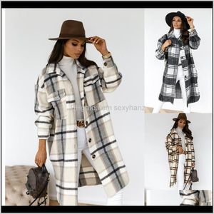 Wool Outerwear & Coats Womens Clothing Apparel Drop Delivery 2021 Arrivals Winter Checked Women Jacket Down Overcoat Warm Plaid Long Coat Ove