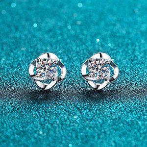 Classic 925 Sterling Silver 0.5 ct Pass Diamond Tester Brilliant Cut D Color Moissanite Spiral Rose Stud Earrings Women Jewelry