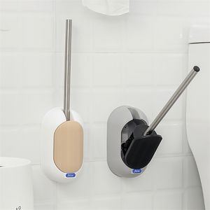 Portascopino per WC Strumento per la pulizia del bagno per la casa Montaggio a parete Manico lungo Accessori in plastica 210423