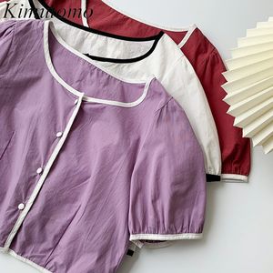 Кимутомо рубашка с короткими рукавами женщин весна корейский шик женское условное шеи тонкий однобортный короткие топы элегантные повседневные 210521