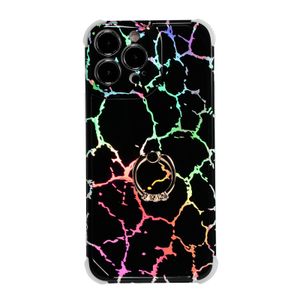 Casos de telefone duro estilo de mármore para iPhone 11 12 13 Pro Max Tampa Laser Glitter Caso Silicone Soft Bumper com Cristal Metal Anel de Dedo Anel Strap Kickstand
