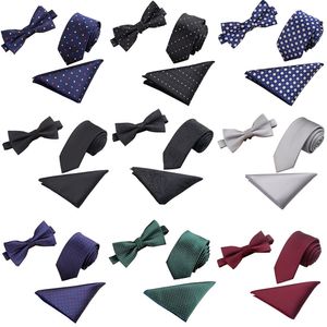 Mężczyźni Tuxedo Jacquard Woven Necktie Bow Tie chusteczka Party Pocket Square Set BWTQN0086