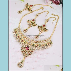 Earrings & Necklace Jewelry Sets India Style Headdress Bridal Wedding Party Dance Aessories Water Drop Type Crystal Colorfset Delivery 2021