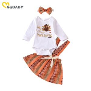 0-18M My 1st Thanksgiving Day Baby Mädchen Kleidung Set Brief Strampler Rüschen Röcke Overalls Outfits 210515