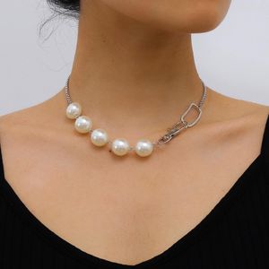 Enkel minimalistiska stora simulerade pärlhalsband smycken för kvinnor 2020 mode goth geometriska metallkedjor choker halsband