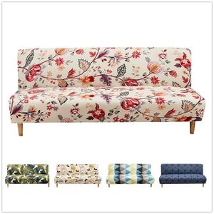Stretch-Schlafsofabezug mit Blumendruck, ohne Armlehne, All-Inclusive-elastischer, zusammenklappbarer Couch-Möbel-Schonbezug-Schutz 211116
