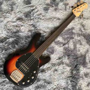 Пользовательские Sunburst Music Sting-ray 5 Строки Бас Active Pickup Электрическая бас-гитара Fretless Ebony Fretboard Bass