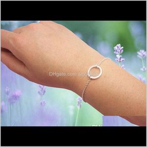 Charm Jewelry Drop Delivery 2021 10Pcs Gold Sier Simple Dainty Open Outline Eternity Karma Circle Round Bracelets Hjic1