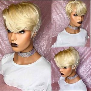 Lace Parykar 613 Honey Blonde Straight Wig Short Wavy Bob Pixie Cut 13x4 Transparent Front Human Hair With Bangs för svarta kvinnor