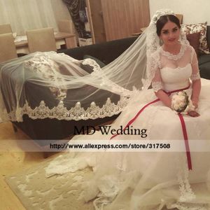 Bridal Veils 1.5m White/Ivory Wedding Veil With Comb Lace Beads Mantilla Accessories Veu De Noiva MD47