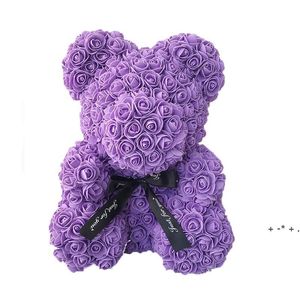 Party Favor Rose Teddy Bear Heart PE Soap Foam Artificial Flower Rose Bear 25cm 40cm For Women Valentine's Wedding sea way LLD12238 Gif