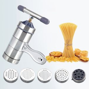 Manual Multifuncional Manual de Aço Inoxidável Maker Crower Cutter Frutas Juicer Cookware Fazendo Spaghetti Ferramentas com 5 moldes