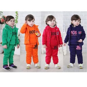 Moda neonate vestiti tuta invernale in pile ragazzi capispalla pantaloni con cappuccio cappotto pantalone 3 pezzi set di abbigliamento bambini tute sportive 210413