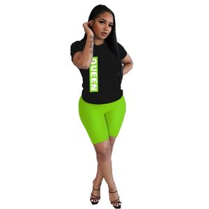 Casual Women Summer 2PCS T-Shirt Top Printed and Shorts Yoga Sets Bodycon Outfit Set Running Sport Gym Clothes Matching 210525