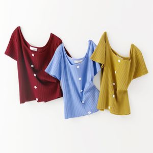 T-Shirt Tops Sommer dünner Pullover T-Shirt Damen Kurzarm Slim Retro Square Neck T-Shirt Streetwear Frau Kleidung 210420