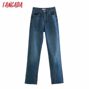 Tangada Moda Kobiety Side Slit Slit Flare Jeans Spodnie Długie Spodnie Wysokiej Talii Przyciski Kieszenie Spodnie 6P35 210609