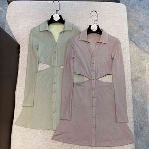 HIGH QUALITY Summer Designer Fashion Shirt Collar Hollow Out Buttons Dress 210521