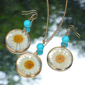 Earrings & Necklace KOMI Handmade DIY Dried Flower Transparent Epoxy Geometric Alloy Pendant Set Daily Matching Jewelry Women