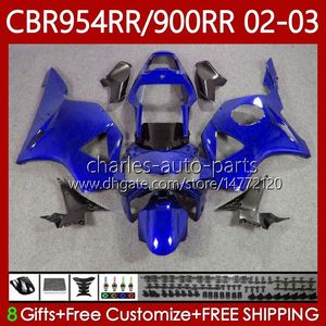 Kit de corpo para Honda CBR954-RR CBR900RR 2002-2003 Bodywork 61No.124 CBR954RR Azul brilhante CBR954 CBR900 CBR 900 954 RR CC 900CC 2002 2003 CBR 954RR 900RR 02 03 Feeding