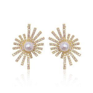 Fashion Pearl Flower Earrings for Female brand earrings luxury wedding Jewelry 2021 Designer Statement Cubic Zirconia Earings