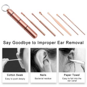 6 pz/set Ear Wax Cleaner Kit In Acciaio Inox Earpick Rimozione della Cera Curette Cerume Cucchiaio A Spirale Strumento di Pulizia Dell'orecchio