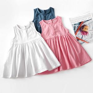 MyFs Korean Australië ins kleine meisjes jurken linnen organische katoenen mouwloze effen zomer kinderen prinses jurk