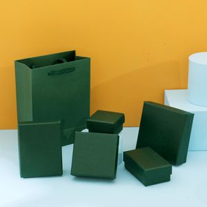 Caixas de embalagem de presente de Greenbrand escuro para brincos de colar Caixa de papel de papel de anel de varejo para acessórios de jóias de moda