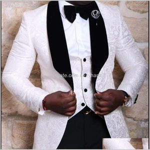 Blazery męskie odzież odzież Drop Dostawa 2021 Marka Groomsmen Szal Kapel Groom Tuxedos Red / White / Black Men Suits Wedding Man Blazer (Ja