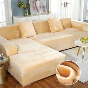 Plush Sofa Okładka Aksamitna Elastyczna S na Salon Set Set Fotel L Segment Corner Segmental SeltCover 210723