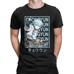 Мужчины Чонгён Геншин Impact Anime Game T Рубашки чистая хлопчатобумажная одежда сумасшедшая короткая рукав с короткими рубашкой